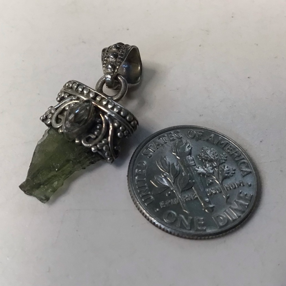 Sterling Moldavite & Herkimer Pendant - Picture 2 of 5